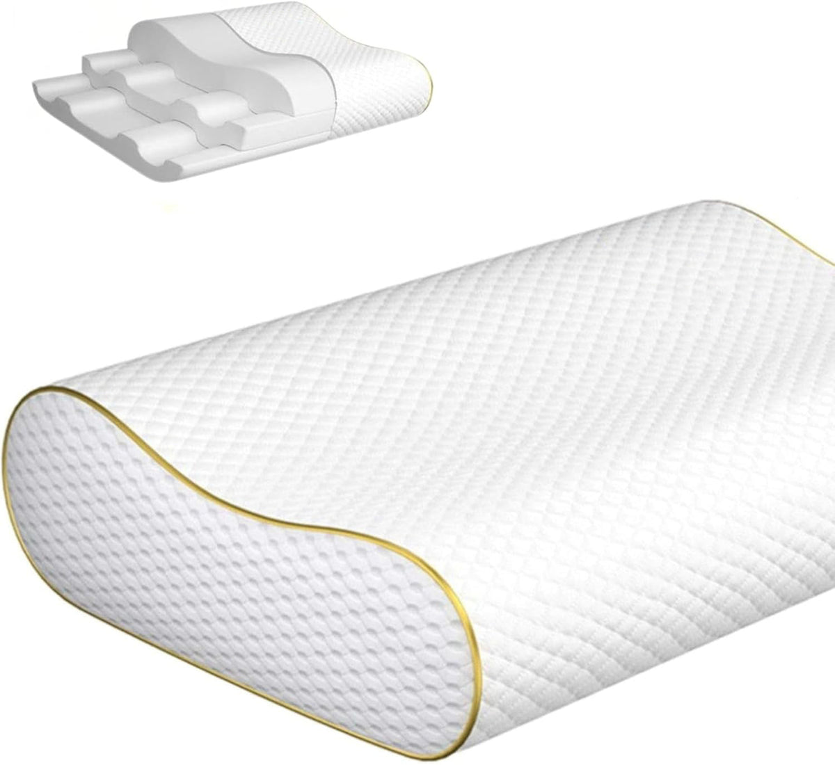 Memory Foam Pillow, Queen Neck Pain Relief, Contour Cervical Pillow, for Neck and Shoulder Pain, Side, Back and Stomach Sleeper